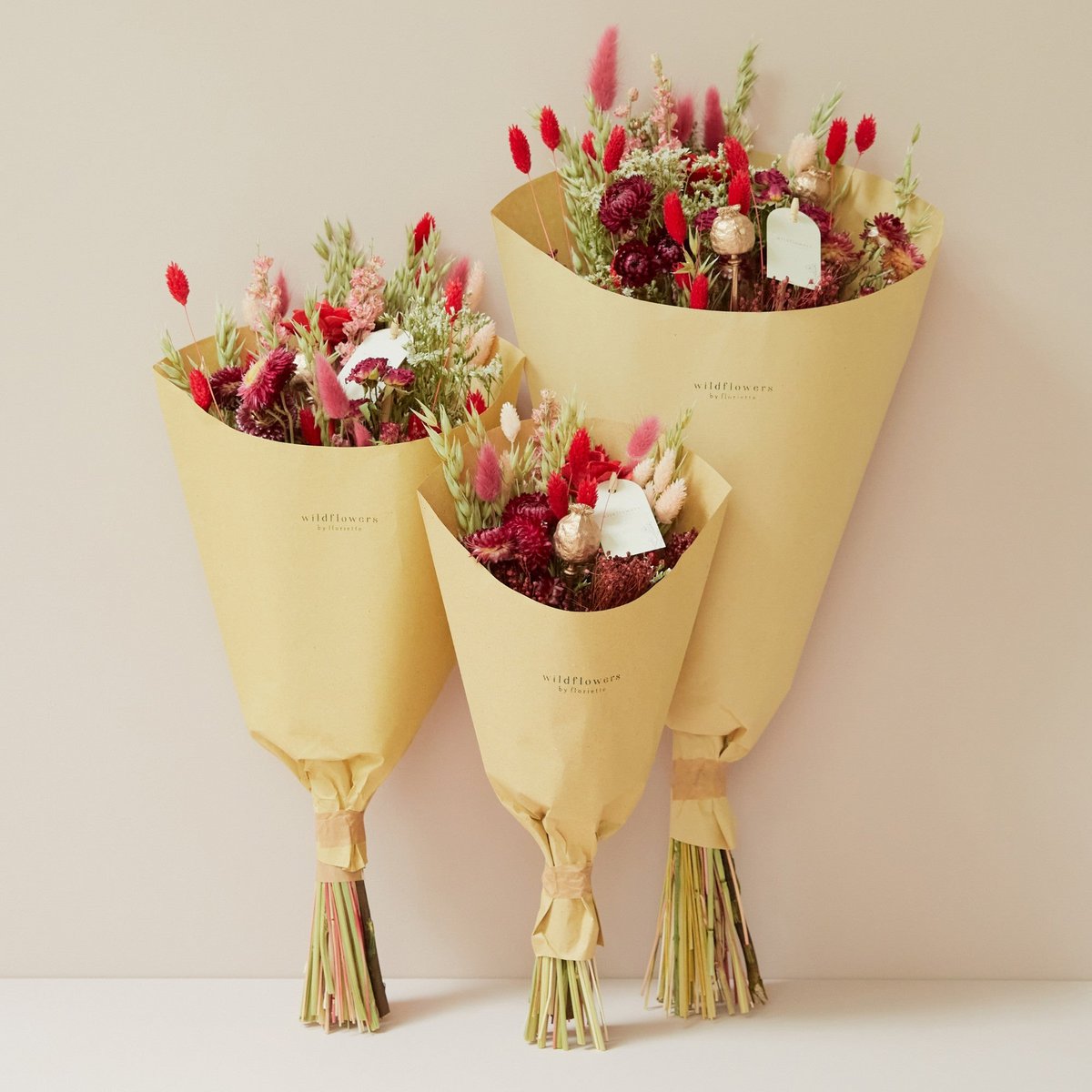 Getrocknete Blüten - Feldstrauß - roter Verschluss