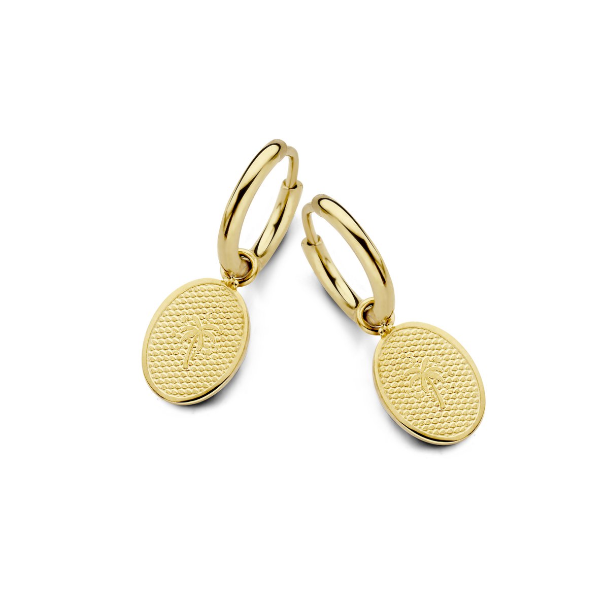 CO88 Collection Divine 8CE-70356 Stalen oorringen ovaal met hanger - ovaal - palmboom - 12 mm - Goudkleurig