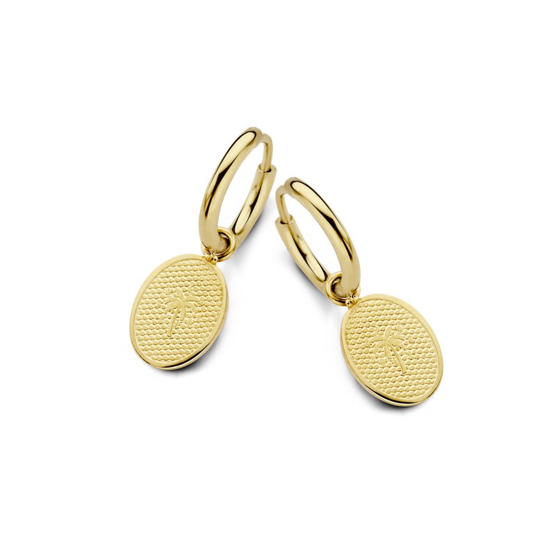 CO88 Collection Divine 8CE-70356 Stalen oorringen ovaal met hanger - ovaal - palmboom - 12 mm - Goudkleurig