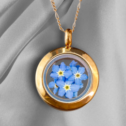 Medallón de Nomeolvides chapado en oro rosa - Collar chapado en oro de ley 925 con flores reales - K925-126