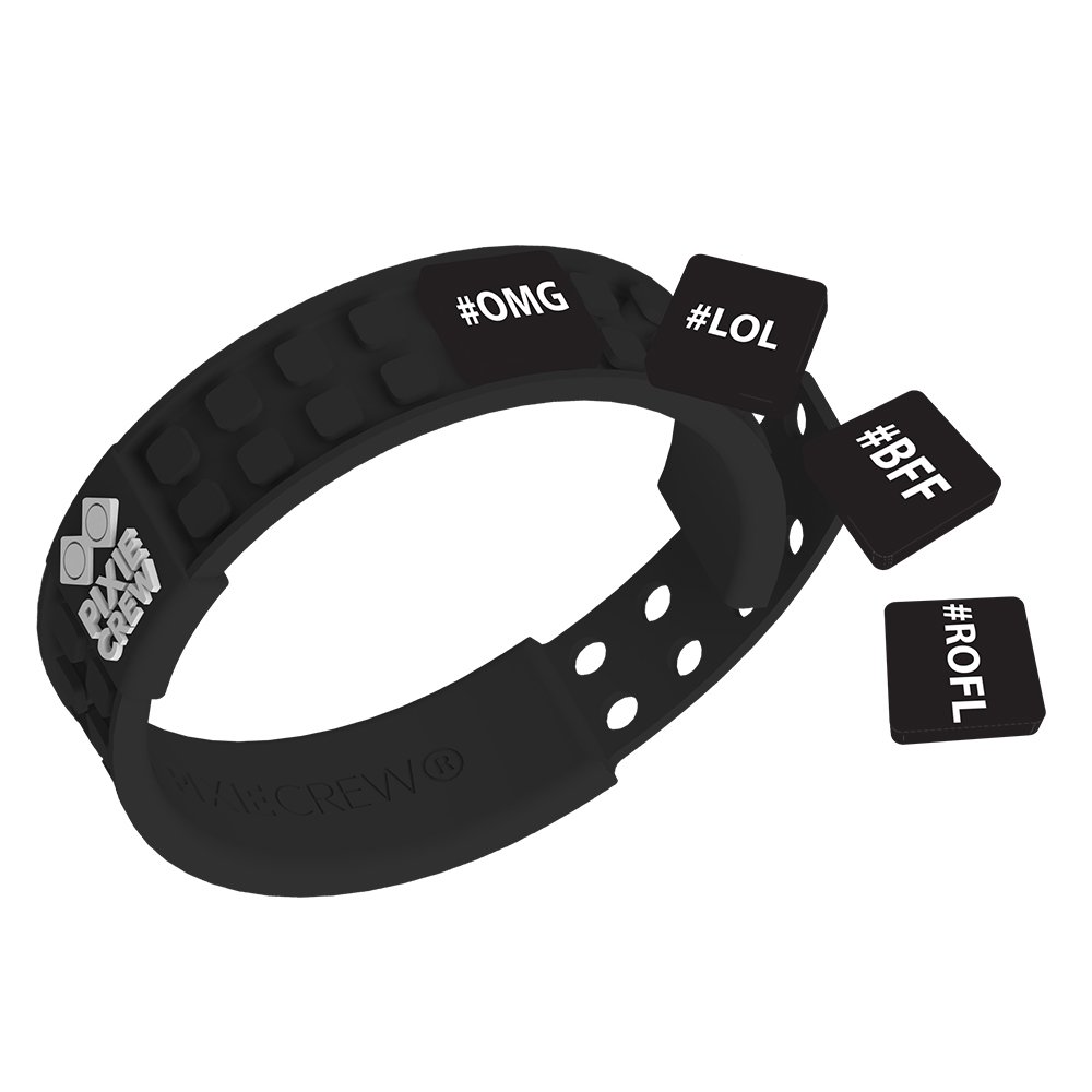 PIXIE CREW Silicone Bracelet – Hashtags #LMAO #OMG #BFF #LOL, Black