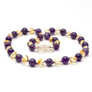 Baltische Bernstein & Amethyst Halskette 137