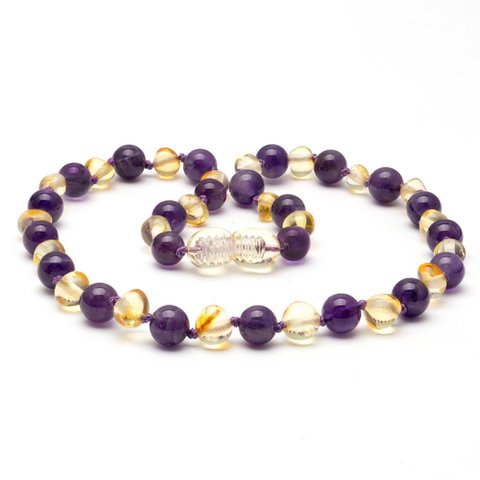 Baltische Bernstein & Amethyst Halskette 137