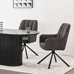 Ciara armchair [set of 2] [linen fabric] [360-degree swivel base]