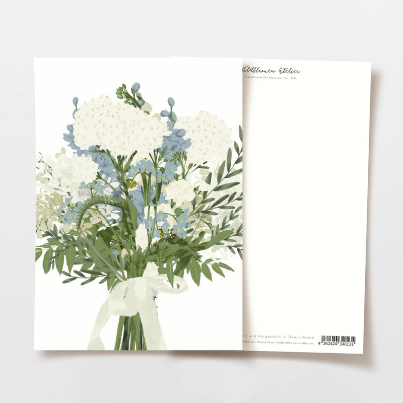 Postkort blå buket blomster