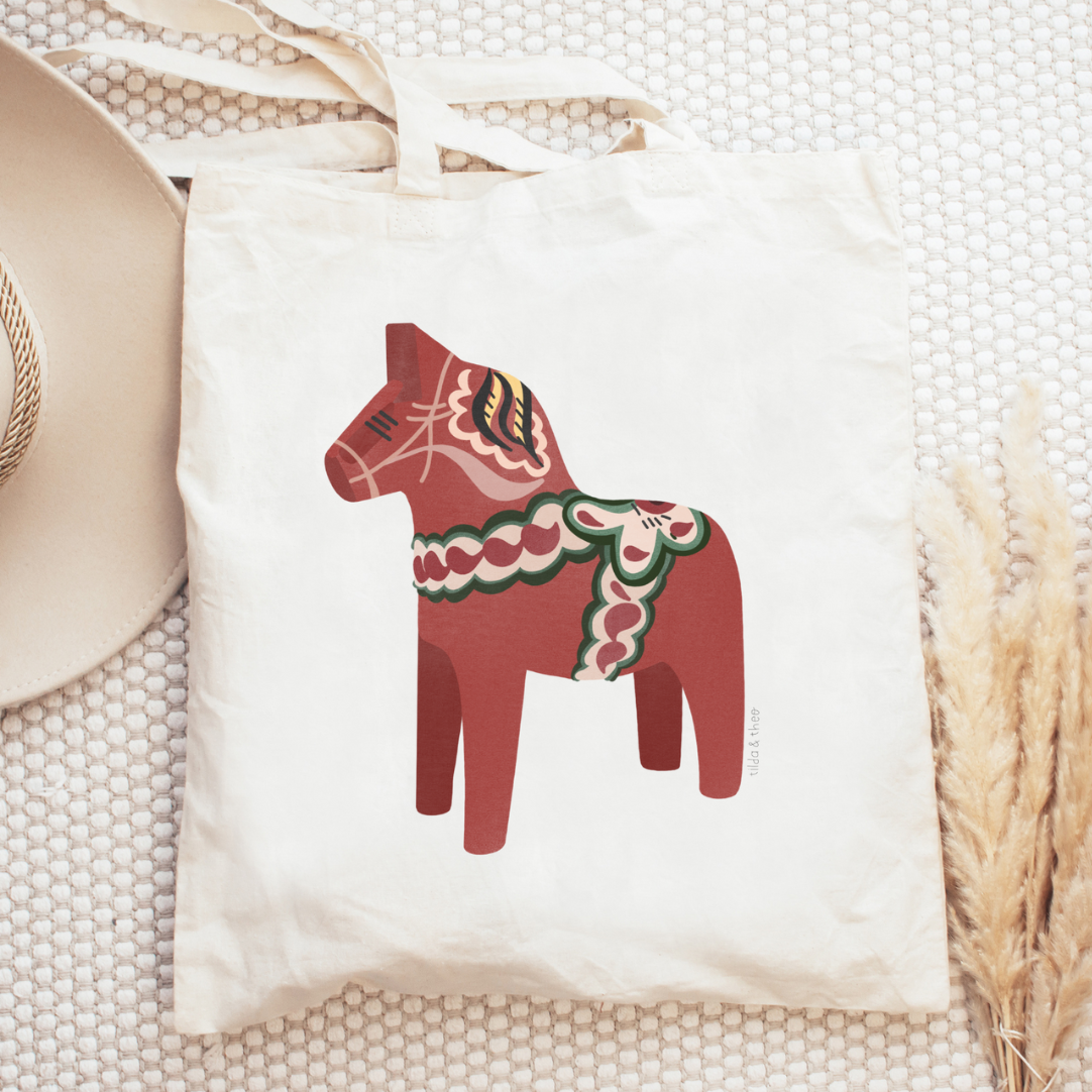 Cloth bag Dala horse - Sweden jute bag