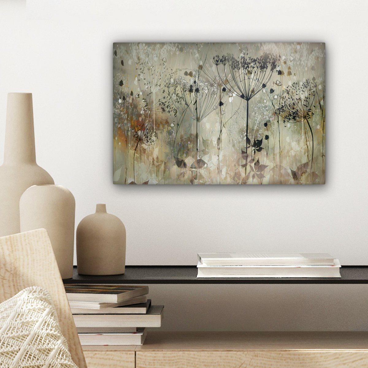 Pintura de lona - Decoración de pared - Flores - Gris - Naturaleza - Arte