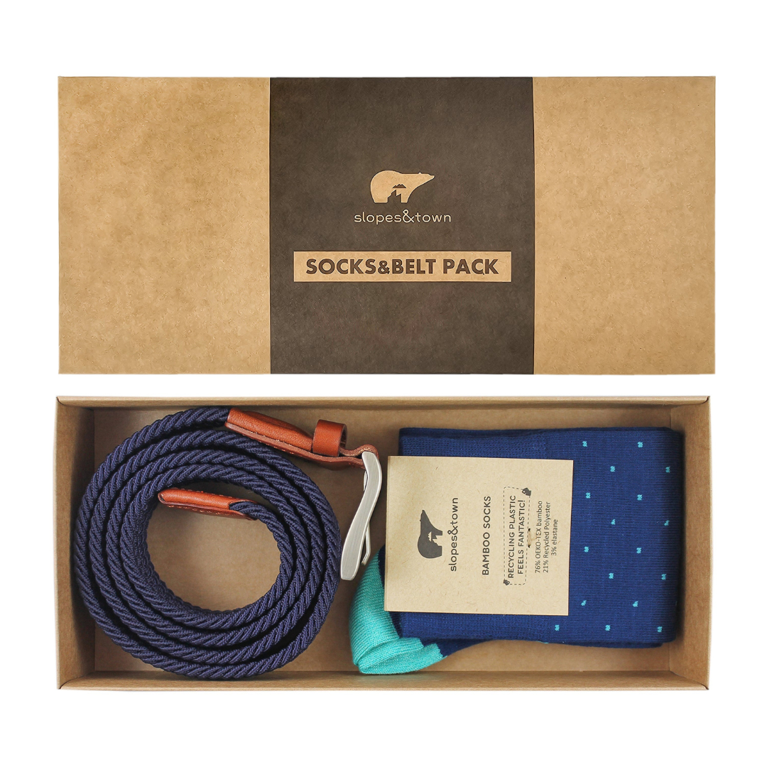 Gift Box belt Jamie and Turquoise Dots socks