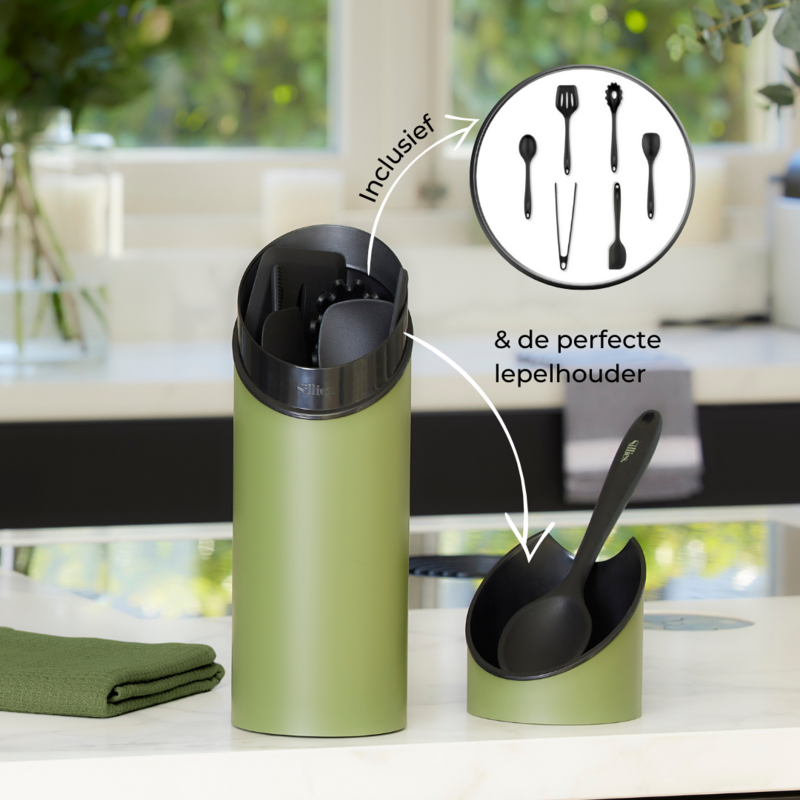 Gift set Kerst - Luxe keukengerei-set RVS en lepelhouder - Topkwaliteit siliconen spatels BPA-vrij