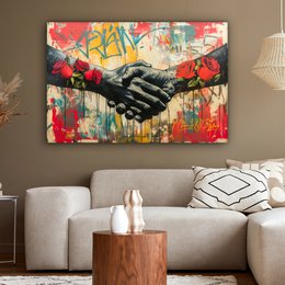 Canvas schilderij - Wanddecoratie Graffiti - Rozen - Handen - Street art - Muurdecoratie woonkamer - Slaapkamer decoratie - Kamer accessoires - Schilderijen op canvas