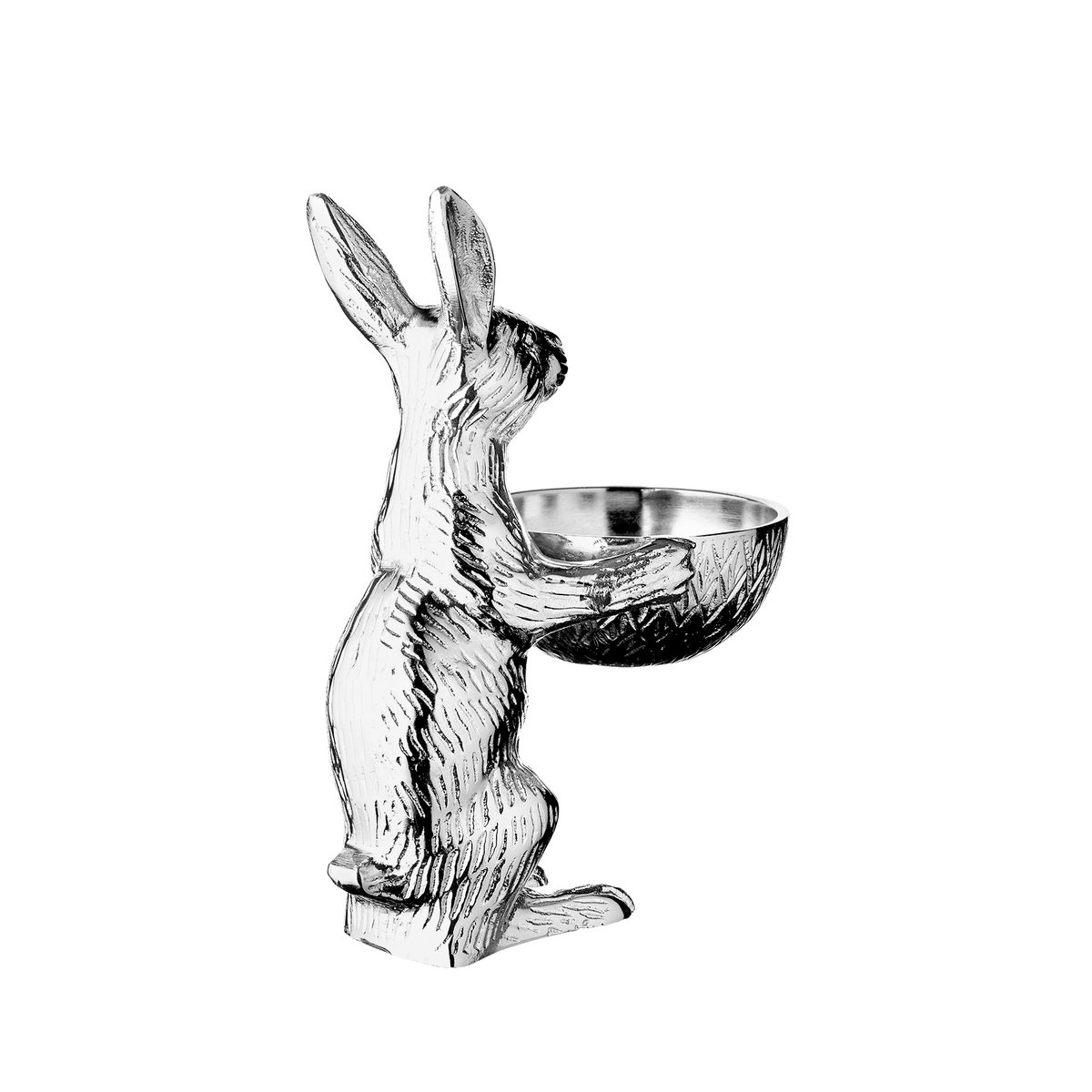 EDZARD rabbit with bowl Bert, rabbit figure with bowl, height 22 / 31 cm, aluminum nickel-plated silver