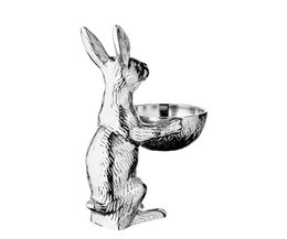 EDZARD rabbit with bowl Bert, rabbit figure with bowl, height 22 / 31 cm, aluminum nickel-plated silver