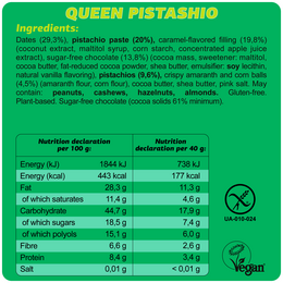 Barra vegana sin gluten "Queen Pistachio" 40G
