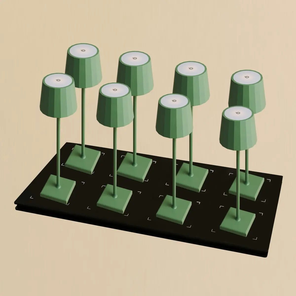 Kombi-Set Profi | 8 x Wouter Sage Green wiederaufladbare Tischlampen und Ladestation